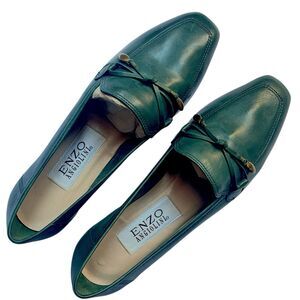 NEW Vintage Womens Enzo Angiolini Slip On Dark Green Leather Loafer Size 7M